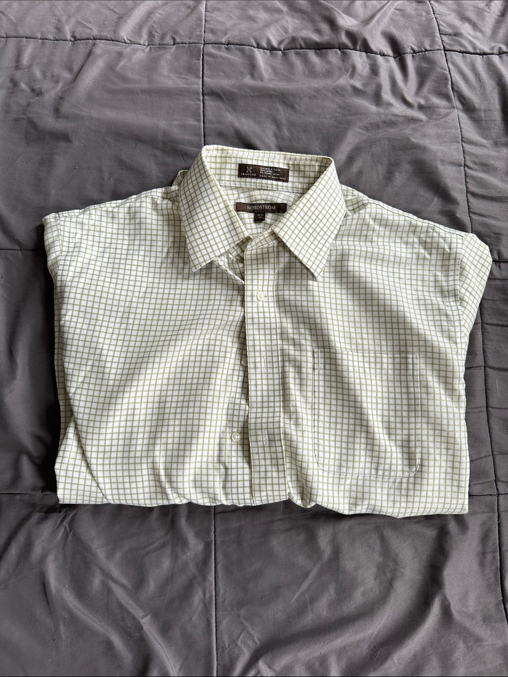 Nordstrom White & Green Check Pattern Collared Shirt